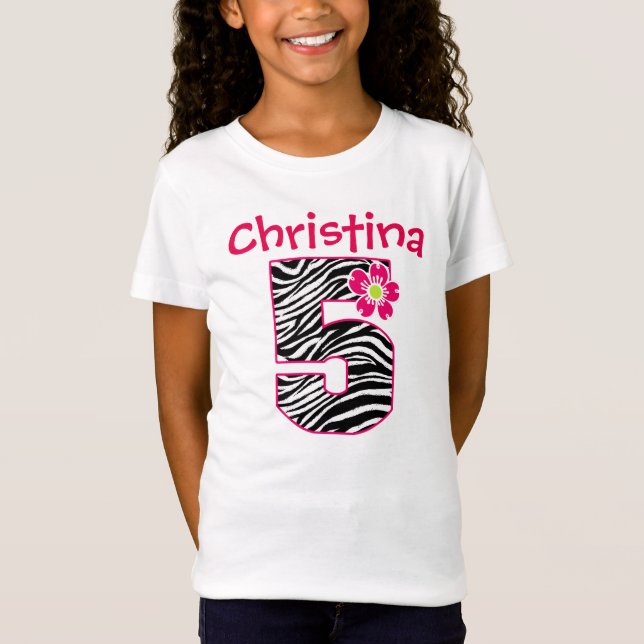 T-shirts 5o Zebra do rosa quente & do preto da menina do (Frente)