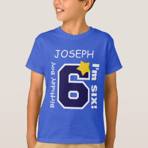 T-shirts 6o AZUL do menino do aniversário um nome feito so