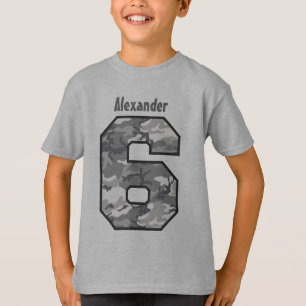 T-shirts 6o Menino Camo do aniversário seis nomes feitos