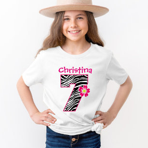 T-shirts 7 Birthday Girl Hot Pink & Black Zebra Padrão