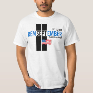 T-shirts 911 Lembre-se do 11 de setembro Bandeira Blue T-Sh