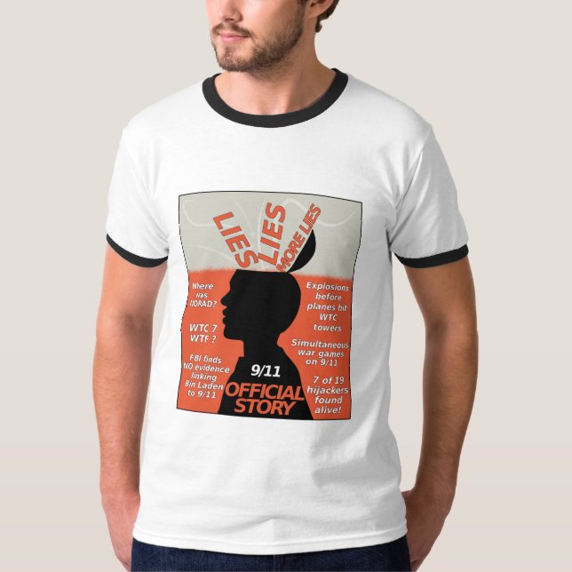 T-shirts 9-11 mentiras oficiais da história da verdade (Frente)