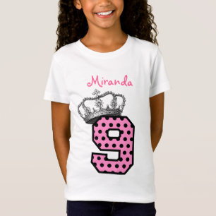 T-shirts 9o Princesa Coroa e corações V04 do aniversário