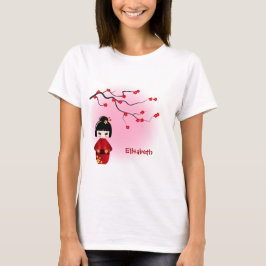 T-shirts A boneca japonesa do kokeshi em sakura floresce