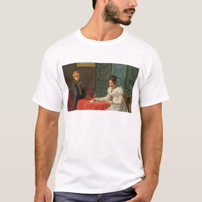 T-shirts A mulher escrevendo uma letra (Frente)