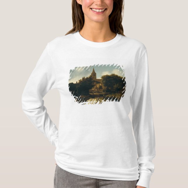 T-shirts A paisagem arborizada com figuras aproxima uma (Frente)