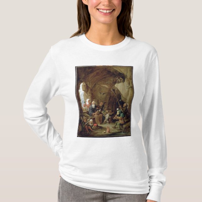 T-shirts A tentação de St Anthony em uma caverna rochosa (Frente)