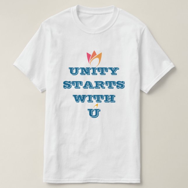 T-shirts A UNIDADE COMEÇA COM VOCÊ (fogo laranja a rosa) pe (Frente do Design)