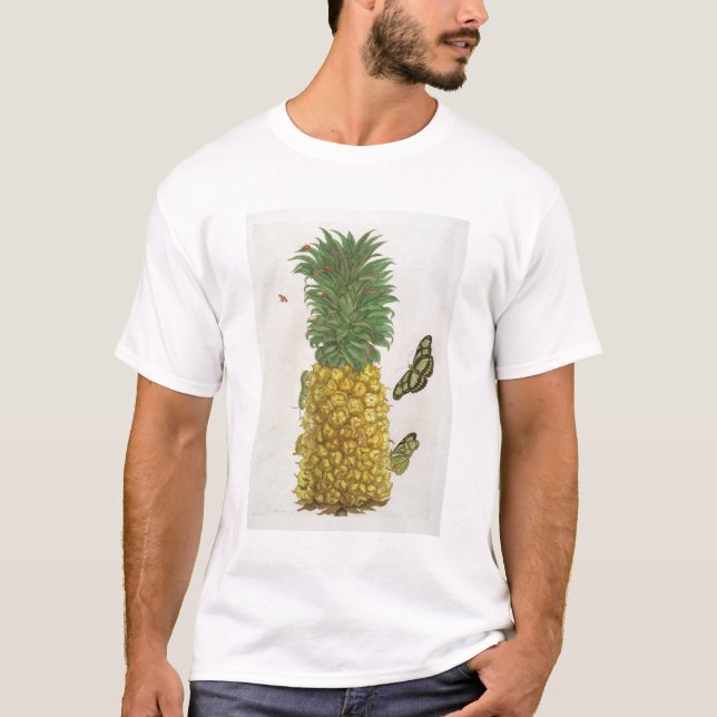 T-shirts Abacaxi com lagarta e borboletas (mão-c (Frente)