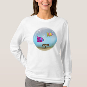 T-shirts Abaixo do Design de Bowl de Peixes do Mar - Longa 