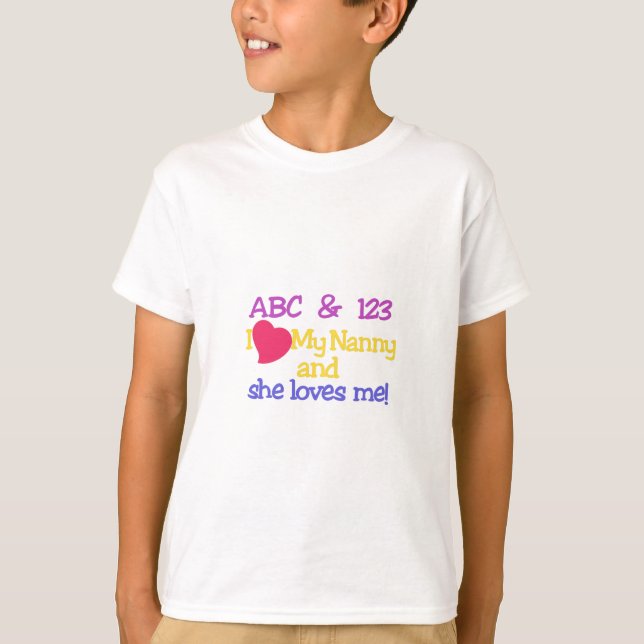 T-shirts ABC & 123 I meus baby-sitter & ela amam-me! (Frente)
