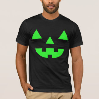 T-shirts Abóbora de Halloween Jack O Lantern Rosto Verde