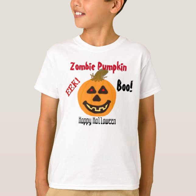 T-shirts Abóbora Zombie Halloween Boo (Frente)