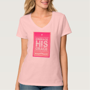 T-shirts "Abrace V-Pescoço cor-de-rosa das senhoras da SUA