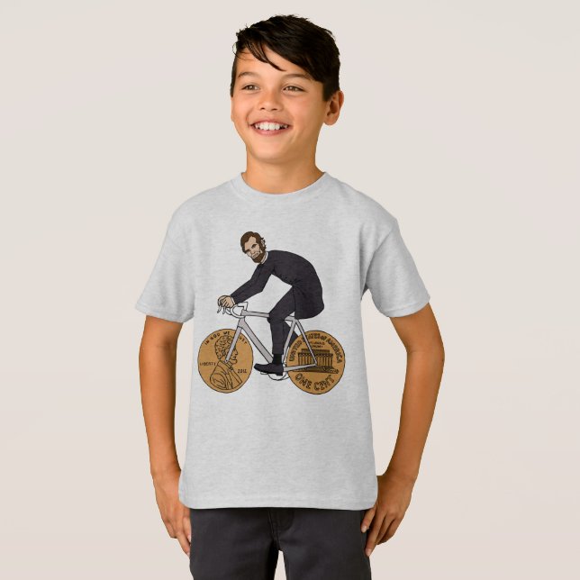 T-shirts Abraham Lincoln em uma bicicleta com rodas da (Frente Completa)