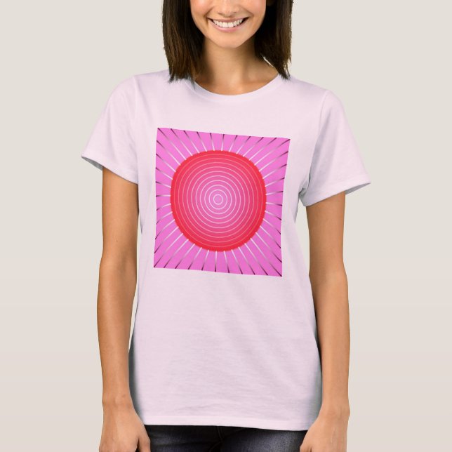 T-shirts Abstrato de explosão solar em coral, rosa e prata (Frente)