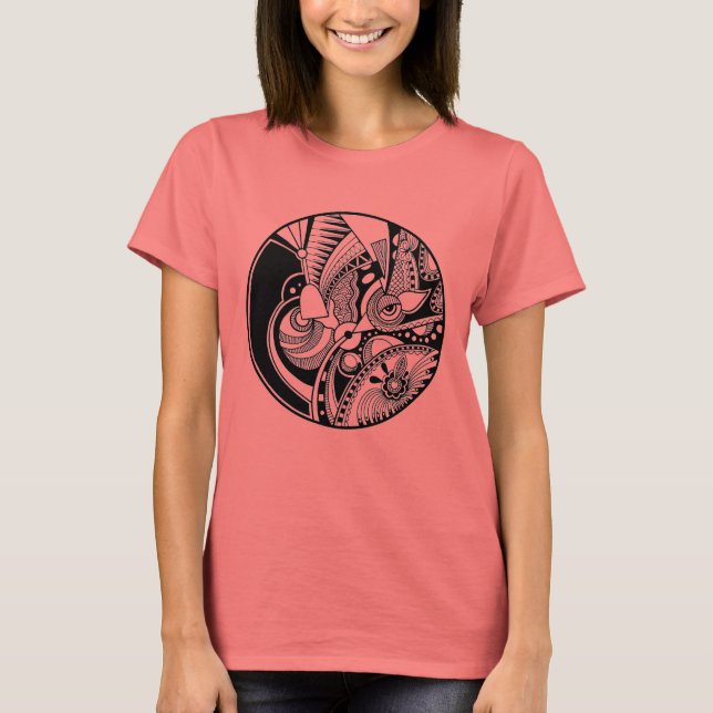 T-shirts Abstrato Negra E Branca, Zendala Em Círculo (Frente)
