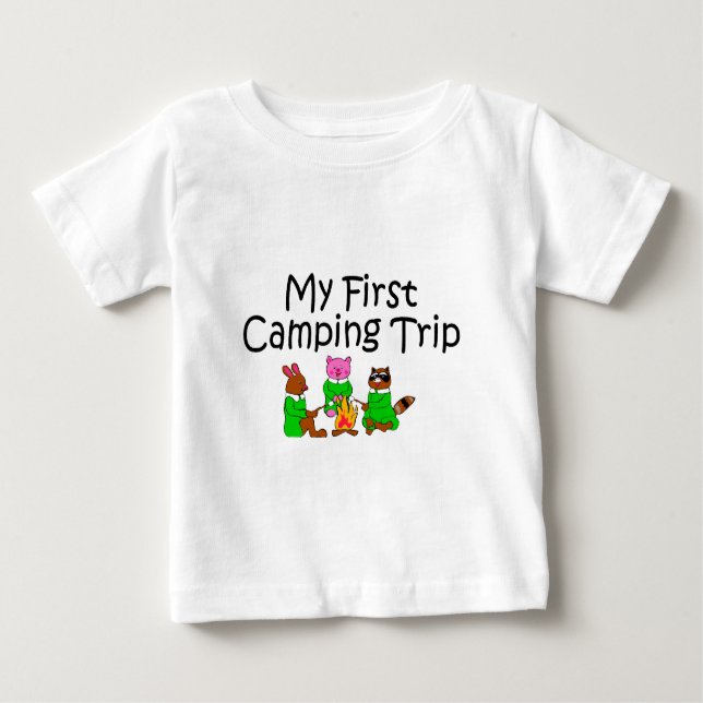 T-shirts Acampando minha primeira viagem de acampamento (Frente)