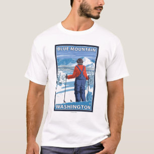 T-shirts Admiração do esquiador - montanha azul, Washingt