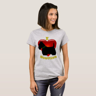 T-shirts Adoro os Terriers Escoceses, grande coração vermel