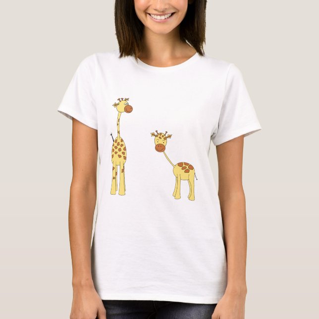 T-shirts Adulto e girafa do bebê. Desenhos animados (Frente)