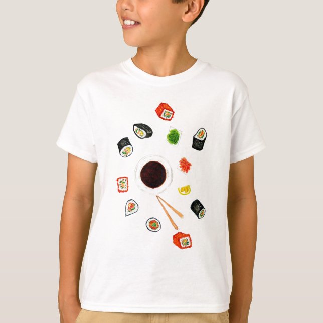 T-shirts Aguarela ajustada do sushi (Frente)