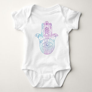 T-shirts Aguarela roxa e azul da mão de Hamsa