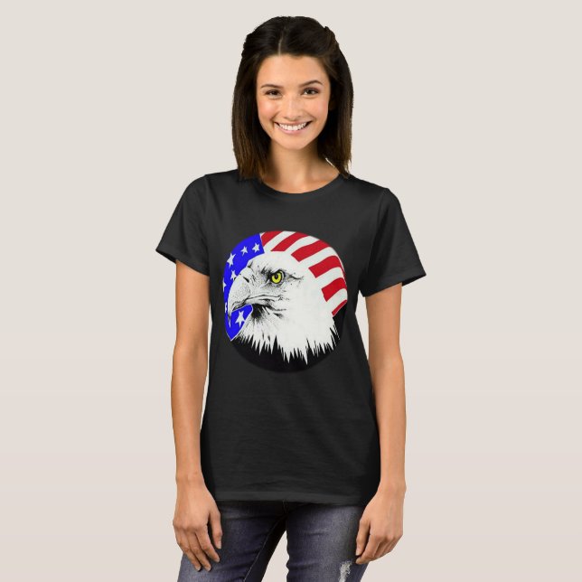 T-shirts Águia-careca e Bandeira Americana Feminina (Frente Completa)