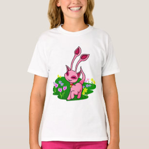 T-shirts Aisha cor-de-rosa Prancing através das flores