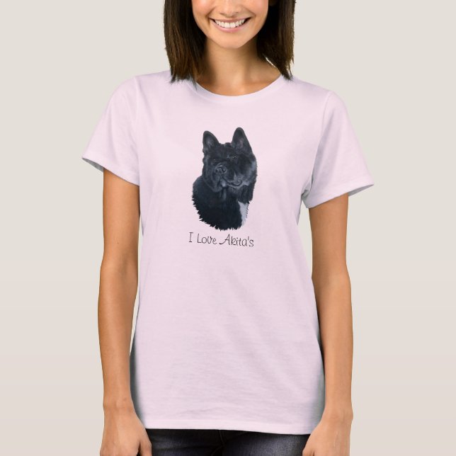 T-shirts akita negra com cão branco no peito (Frente)
