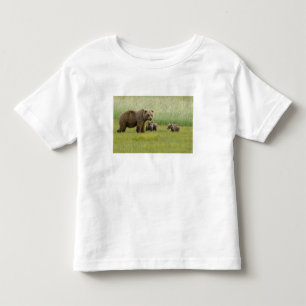 T-shirts Alaskan Brown Bear Sow e três Cubs, Ursus