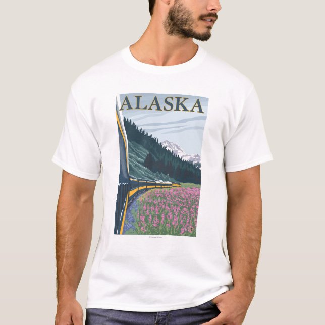 T-shirts AlaskaRailroad e viagens vintage do Fireweed (Frente)