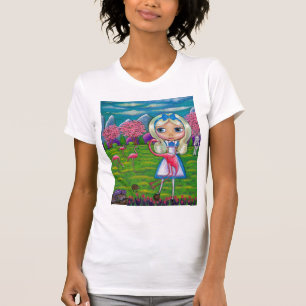 T-shirts Alice no país das maravilhas e nos flamingos
