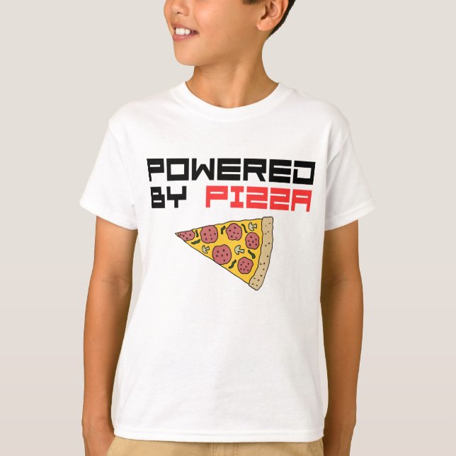 T-shirts Alimentado Por Pizza (Frente)