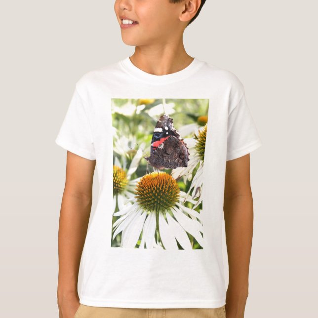 T-shirts Almirante Borboleta sobre Flor (Frente)