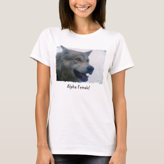 T-shirts "ALPHA FEMALE" Cinza de diversão Wolf Fashion (Frente)