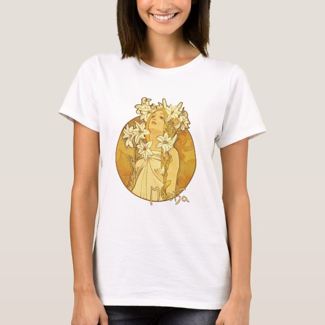 T-shirts Alphonse Mucha - as flores (Frente)