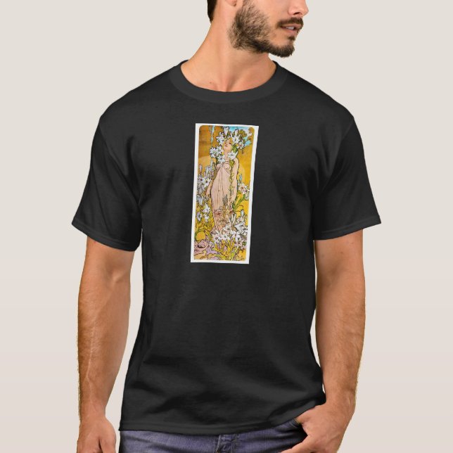 T-shirts Alphonse Mucha - Lily - Fronteira Branca (Frente)