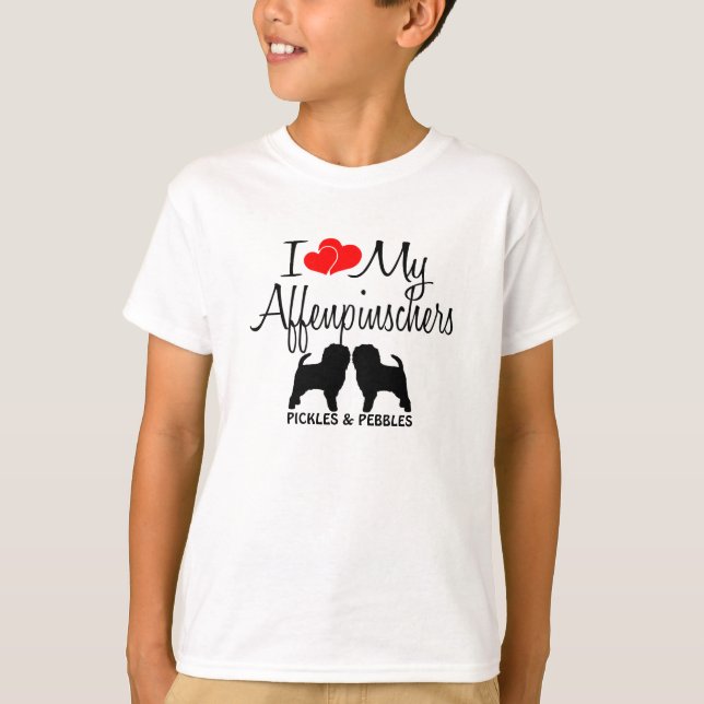 T-shirts Ame Os Meus Dois Cães Affenpinscher (Frente)