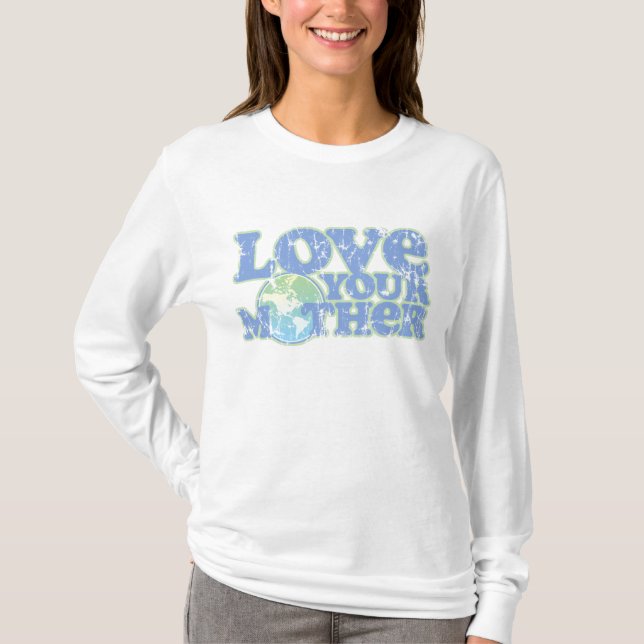 T-shirts Ame sua Capa longa das senhoras da Mãe Terra (Frente)