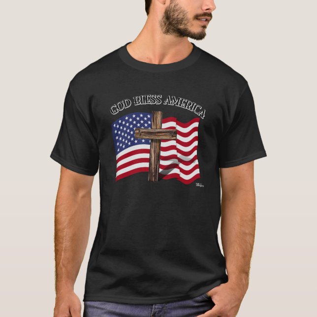 T-shirts AMÉRICA deus abençoe com robusta bandeira cruzada  (Frente)