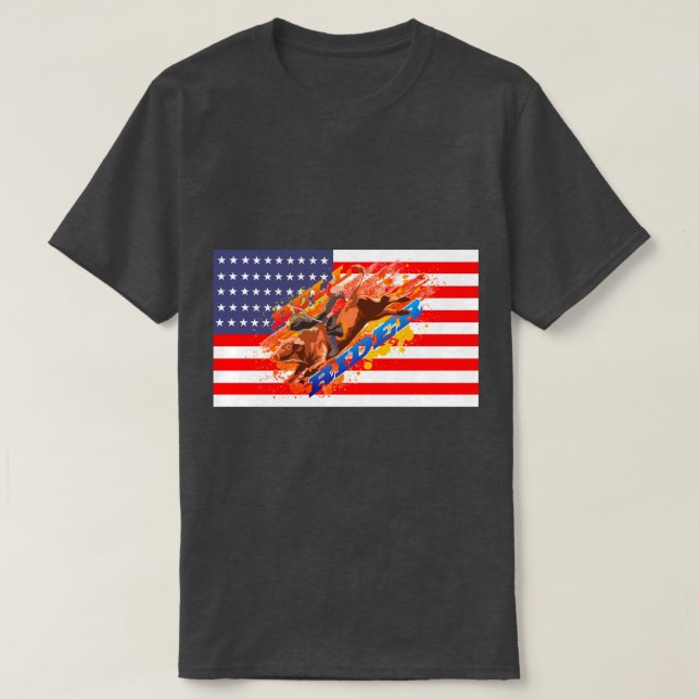 T-shirts American Flag Bull Rider (Frente do Design)