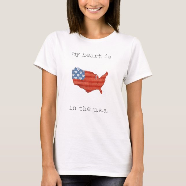 T-shirts Americana | O Meu Coração Está No Mapa Dos EUA (Frente)