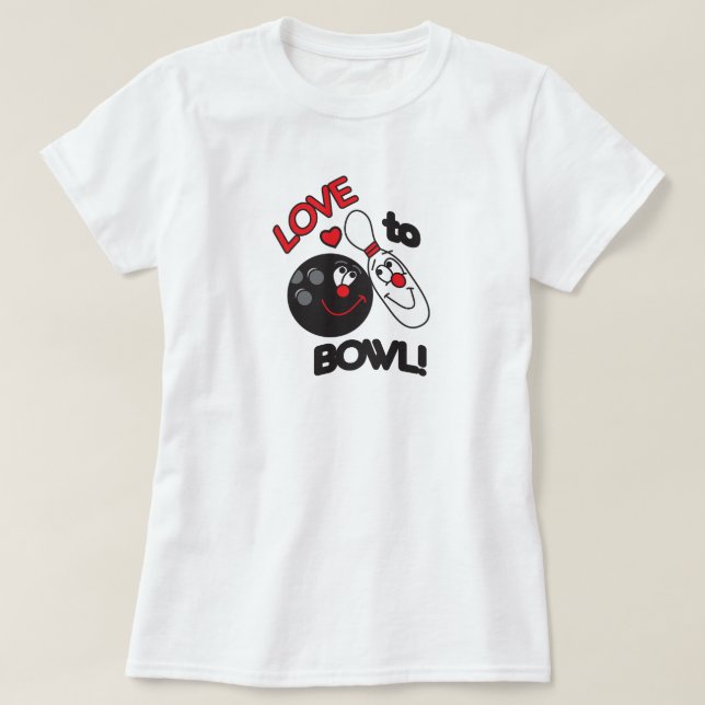 T-shirts Amor à Boliche de Bowl Pin and Ball (Frente do Design)