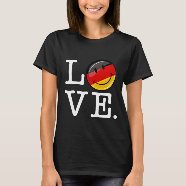 T-shirts Amor Da Alemanha Sorrindo Bandeira (Frente)