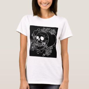 T-shirts Amor do crânio - crânios, rosas e corações pel