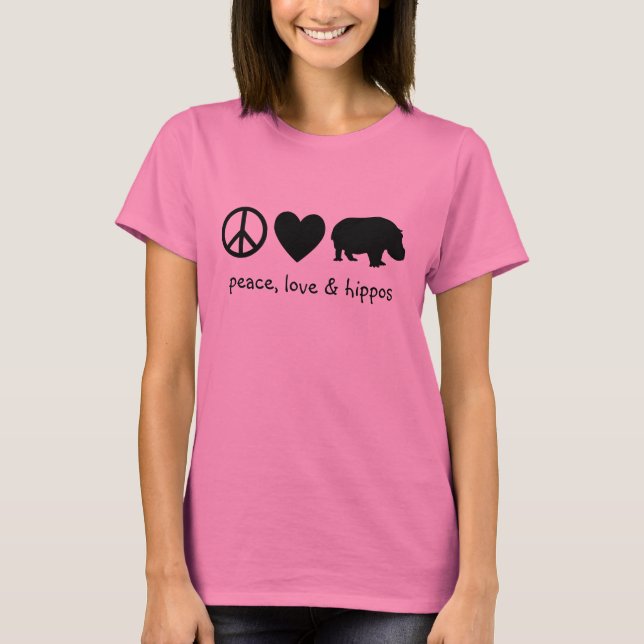 T-shirts Amor Paz Preto & Hipopótamos (Frente)