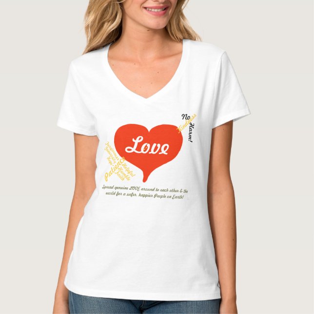 T-shirts Amor, Paz Sem Danos Coração Vermelha (Frente)