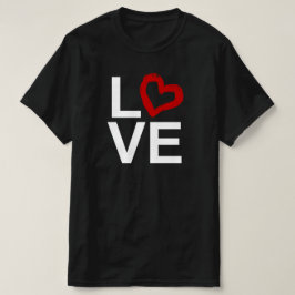 T-shirts AMOR, preto e branco com coração vermelho esboçado