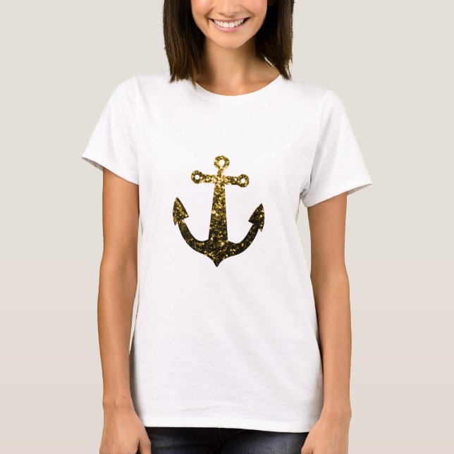 T-shirts Âncora de brilho falso dourado (Frente)